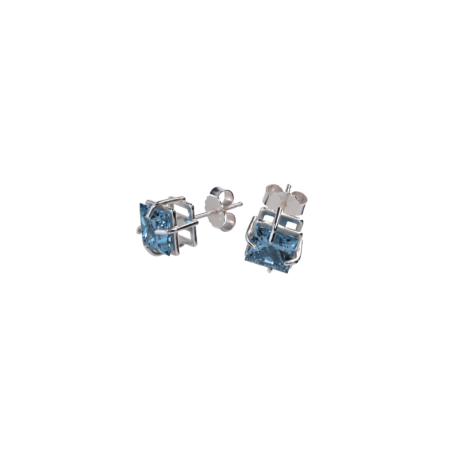 SQUARE STUD; SWISS BLUE TOPAZ