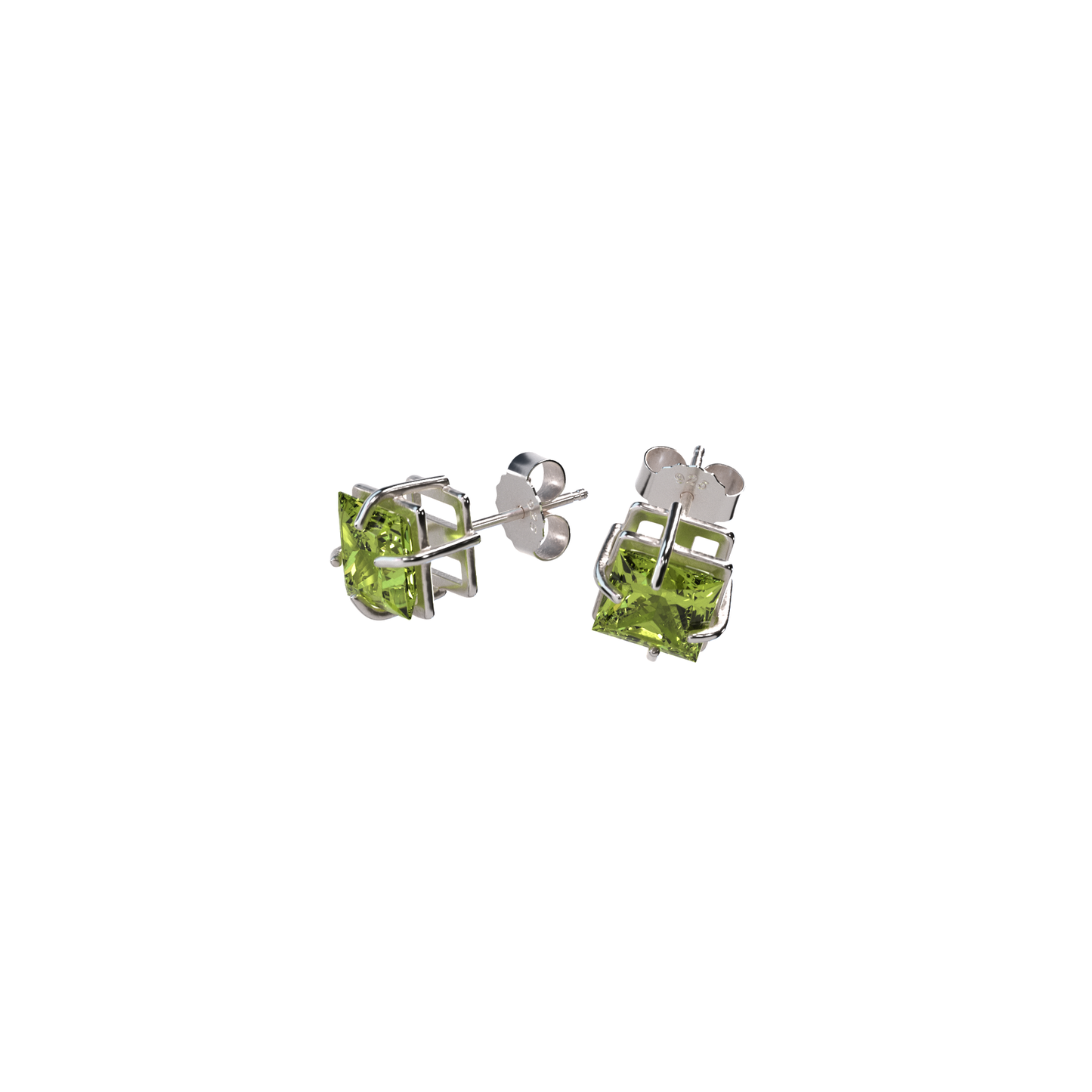 SQUARE STUD; PERIDOT (premium gemstone)